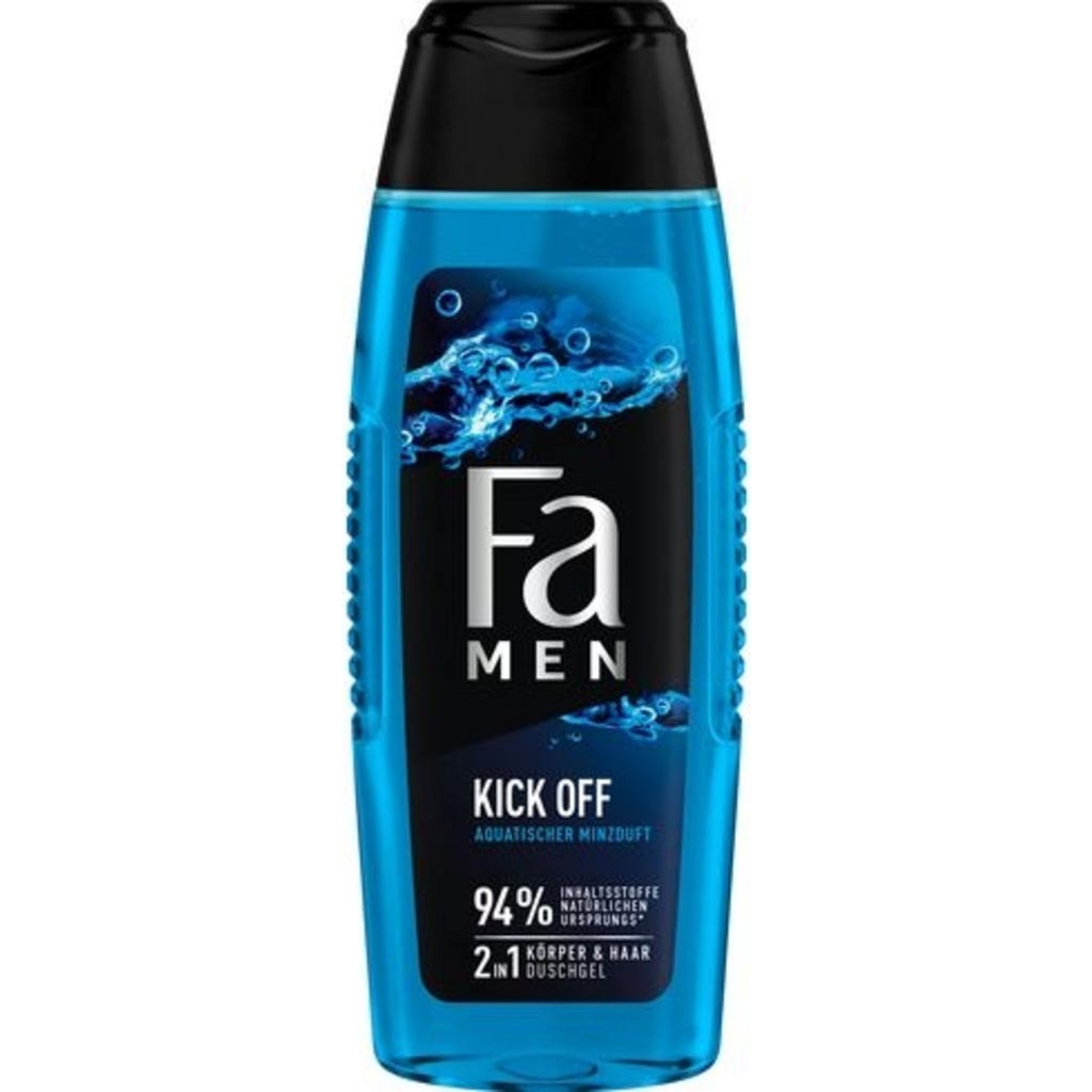 Fa Men Kick Off Aquatic Mint 2-in-1 Body & Hair Shower Gel 250ml – 95% Naturally Derived Ingredients, 100% Recycled Bottle