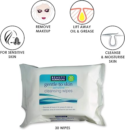 Beauty Formulas Gentle To Skin Sensitive Cleansing Wipes 30'S