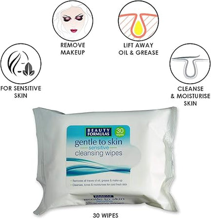 Beauty Formulas Gentle To Skin Sensitive Cleansing Wipes 30'S