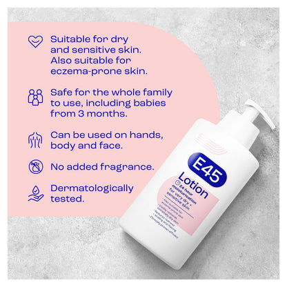 E45 Moisturiser Body Lotion for Dry & Sensitive Skin 500ml