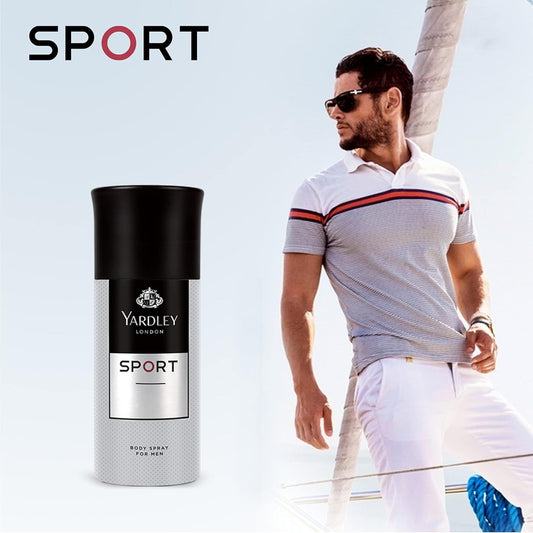 Yardley London Sport Body Spray for Men 150 ml Energetic Masculine Fragrance & Long‑Lasting Freshness