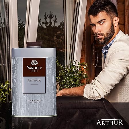 Yardley London Arthur Talcum Powder for Men 150g - Long Lasting Fresh Fragrance Body Powder for Odor Protection, Sweat Contro