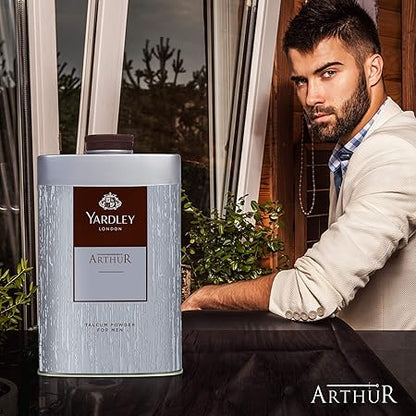 Yardley London Arthur Talcum Powder for Men 150g - Long Lasting Fresh Fragrance Body Powder for Odor Protection, Sweat Contro