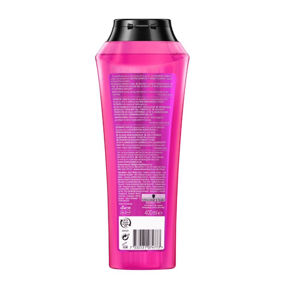 Schwarzkopf Gliss Supreme Length Protection Shampoo 400ml – Gentle Care for Long, Healthy Hair