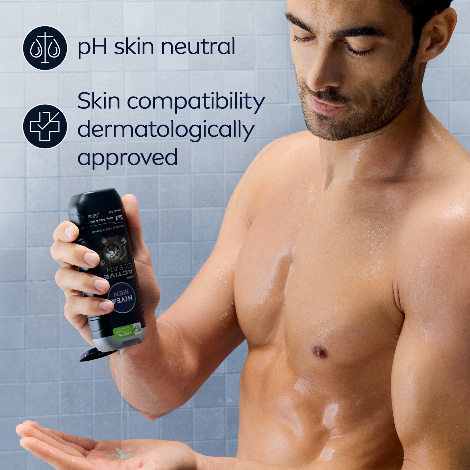 Nivea Men Active Clean 24H Fresh Effect 3-In-1 Shower Gel For Body, Face & Hair 250ml