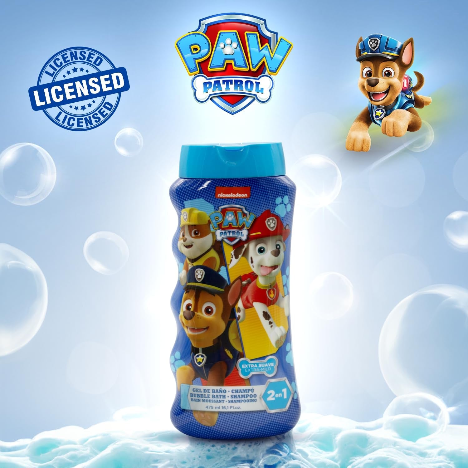 Lorenay Paw Patrol 2-in-1 Bubble Bath & Shampoo 475ml - Gentle Kids Hair & Body Wash for Soft Cleansing, Tear-Free Formula, F