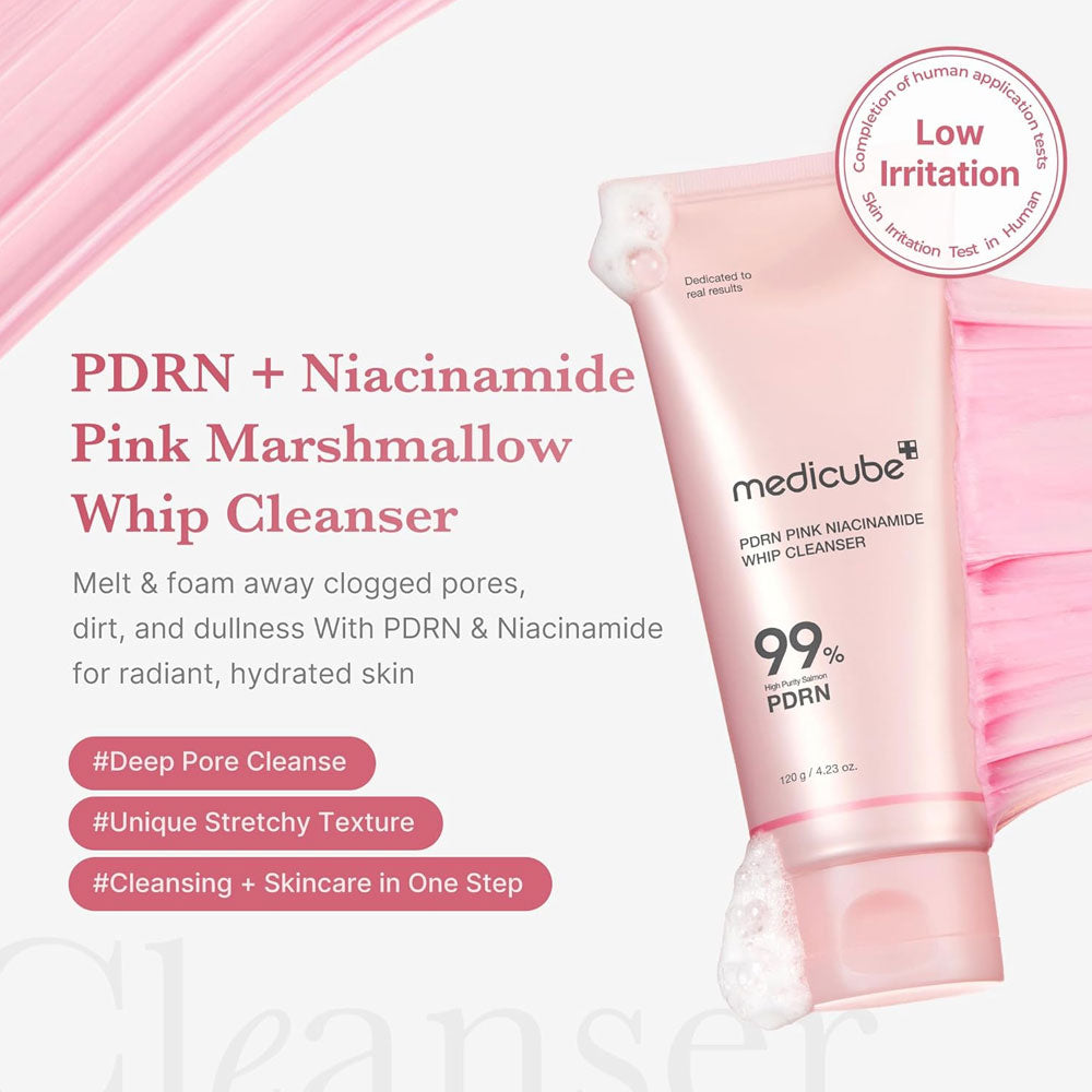 Medicube PDRN Pink Niacinamide Whip Cleanser 120 g Brightening Cleanse & Skin Repair (K Beauty)