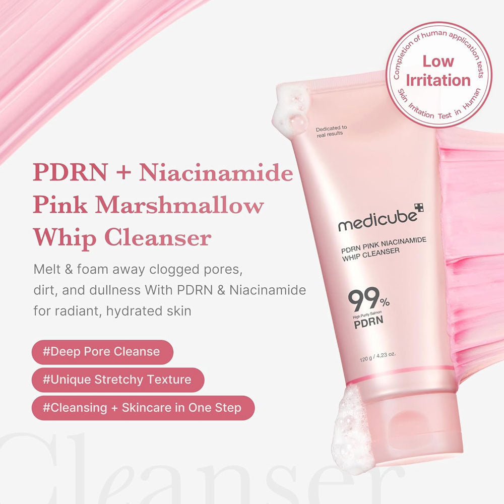Medicube PDRN Pink Niacinamide Whip Cleanser 120 g Brightening Cleanse & Skin Repair (K Beauty)