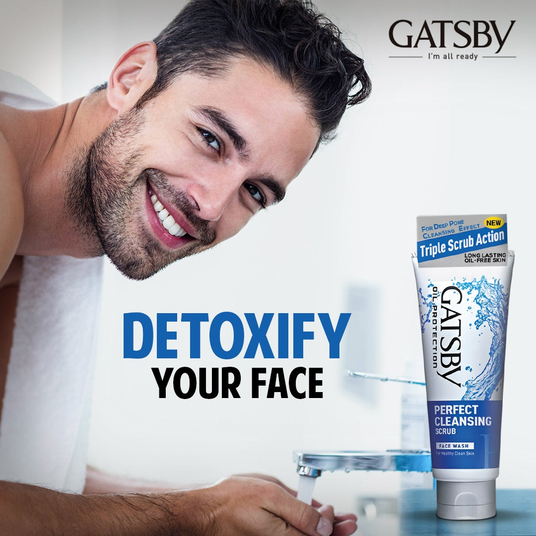 Gatsby Perfect Cleansing Scrub Face Wash 120g - Deep Cleansing Exfoliating Face Wash for Men Oil Control Fresh & Clear Health