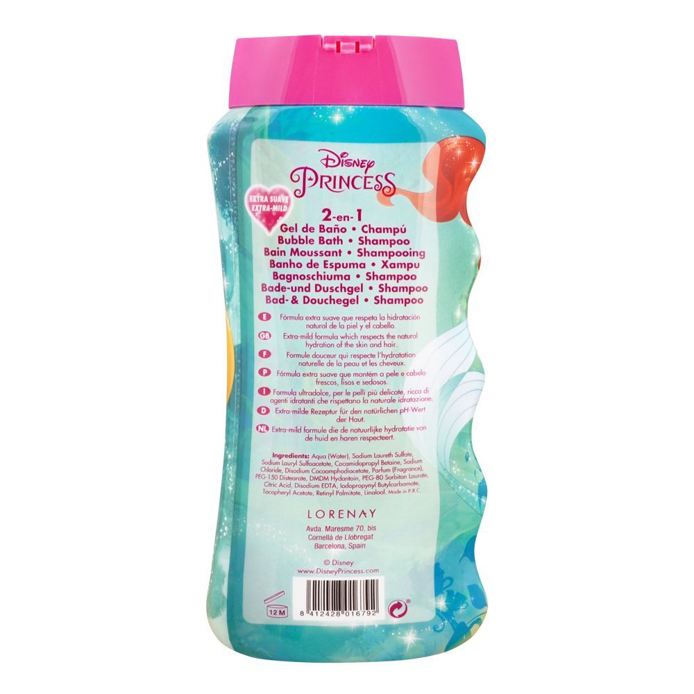 Lorenay Disney Princess 2-in-1 Bubble Bath & Shampoo 475ml - Gentle Kids Hair & Body Wash for Soft Cleansing, Tear-Free Formu