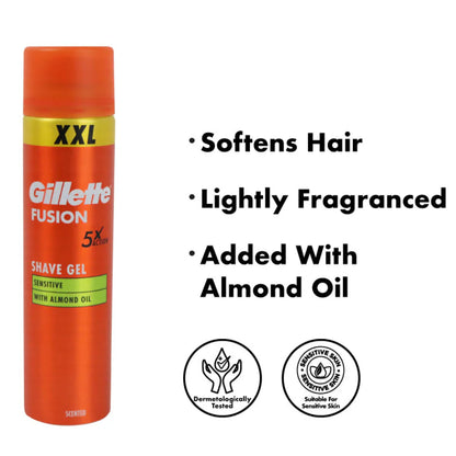 Gillette Fusion Shave Gel Sensitive With Almond Oil XXL 240ml