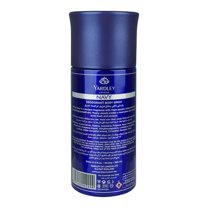 Yardley London Navy Body Spray for Men 150 ml Fresh Masculine Fragrance & Long‑Lasting Freshness
