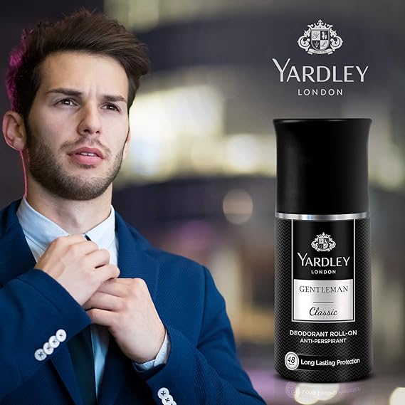 Yardley Gentleman Classic Deodorant Roll-On 50ml - Long Lasting Anti-Perspirant for Men with 48 Hour Sweat Protection, Fresh 