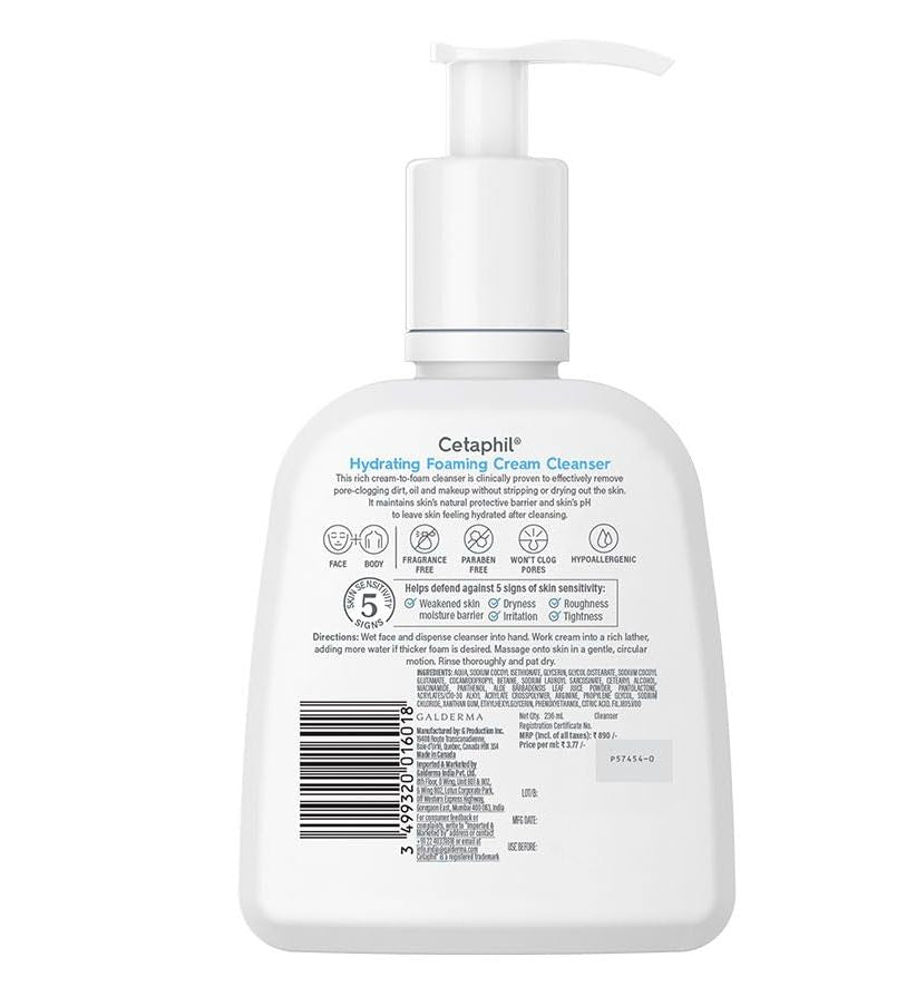 Cetaphil Hydrating foaming Face Wash Cream to Foam Cleanser 236ml