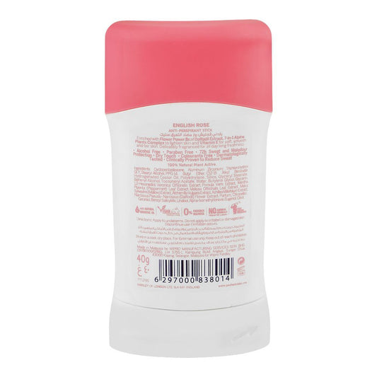 Yardley London English Blossom Anti-Perspirant Deodorant Stick 40g - Long Lasting Floral Fragrance with 72H Odor Protection, 