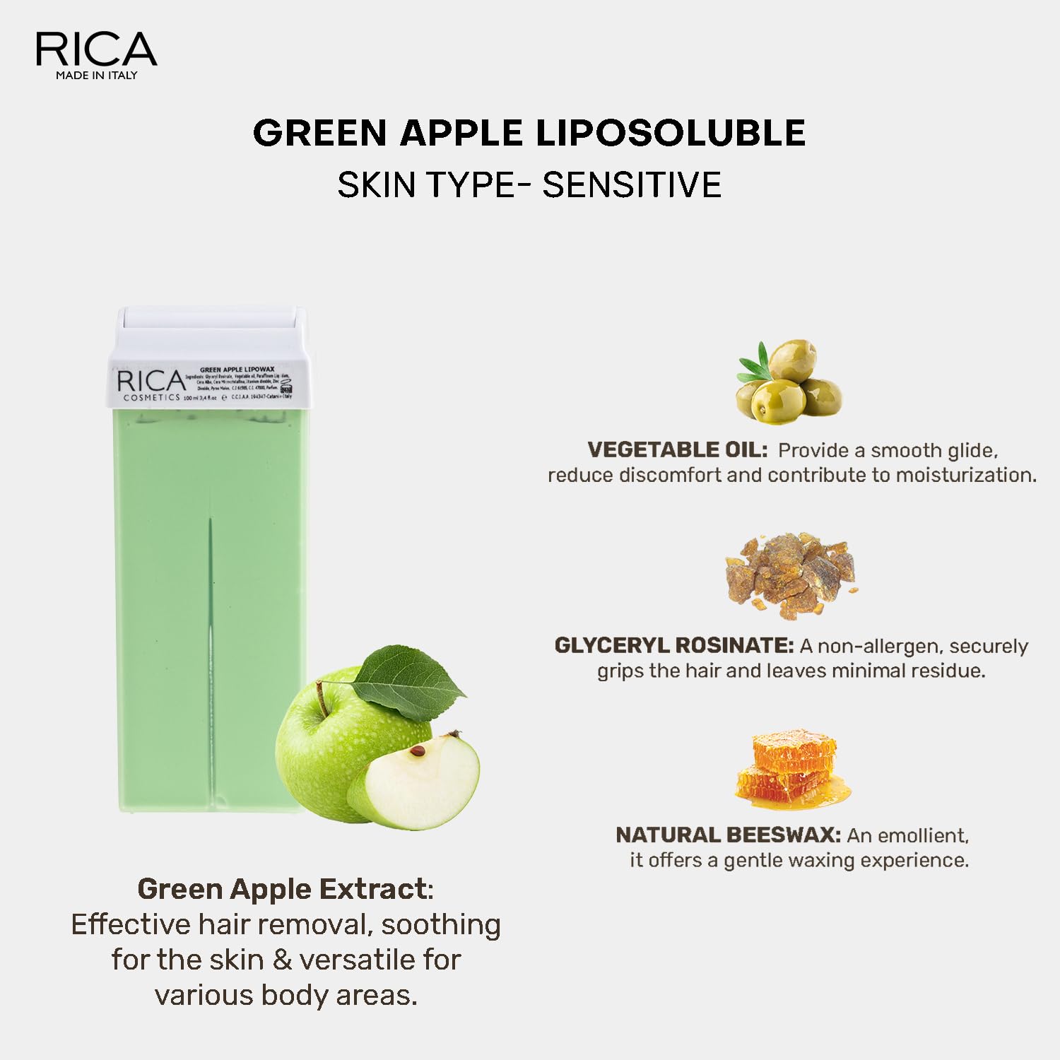 Rica Green Apple Combination Skin Roll on Wax Refill - 100 ML