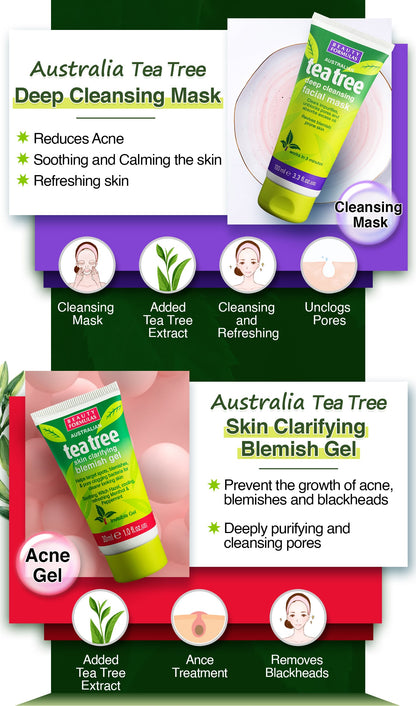Beauty Formulas Tea Tree Facial Mask 100ml – Deep Cleansing Face Mask for Oil Control, Acne Care, Pore Purifying & Fresh Clea