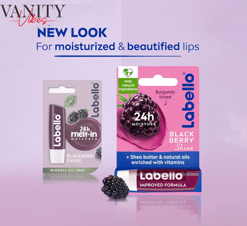 Labello Blackberry Shine Lip Balm 4.8g - 24H Moisture, Glossy Tint & Nourishing Care
