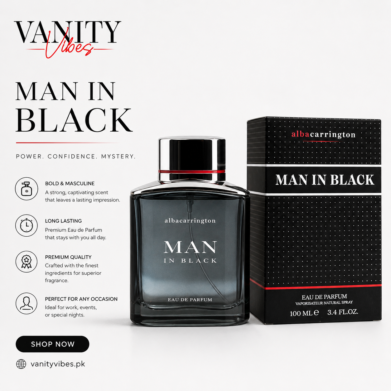Alba Men in Black Eau de Parfum 100ml - Long Lasting Perfume for Men, Daily & Occasion Wear