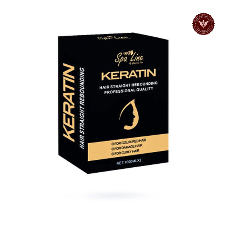 Spa Line By Glamorous Face Keratin Professional Hair Straight Rebounding - For Colored, Damaged, and Curly Hair 1000ml x2 product photo on white background with Vanity Vibes badge