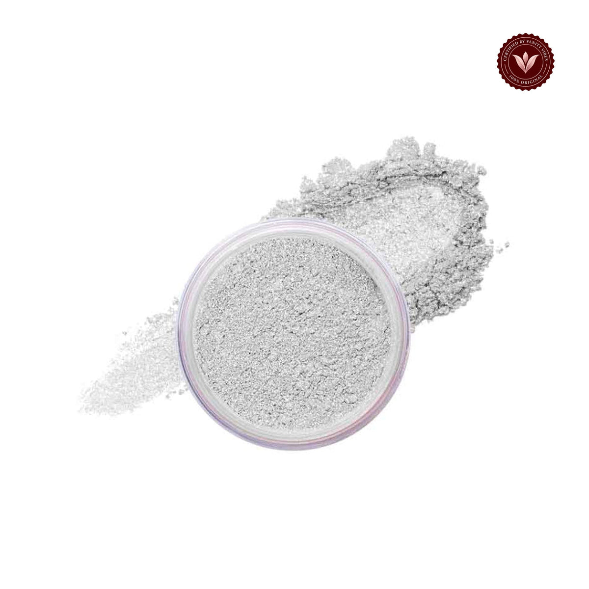 Glamorous Face Loose Face & Body Shimmer Powder (Shade: 04 Silver White) white-background product image with Vanity Vibes badge