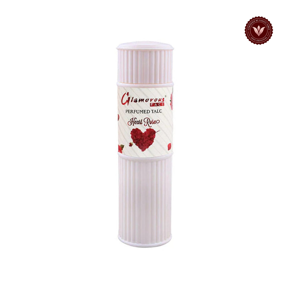 Glamorous Face Talcum Powder Small (Heart Rose) white-background product image with Vanity Vibes badge