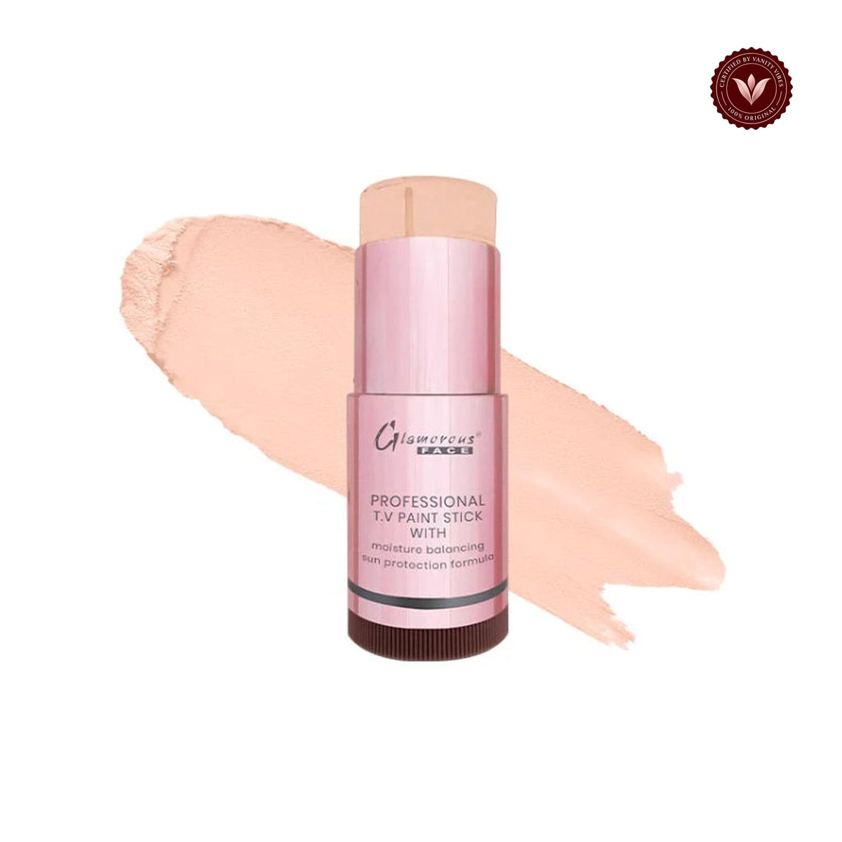 Glamorous Face Foundation Stick (GF 38) white-background product image with Vanity Vibes badge