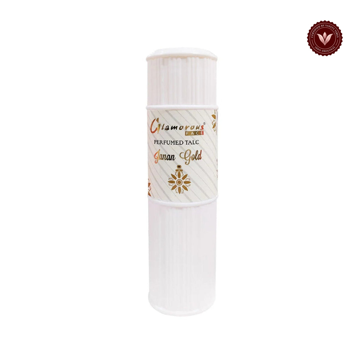 Glamorous Face Talcum Powder Large (Janan Gold) white-background product image with Vanity Vibes badge