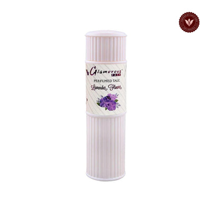 Glamorous Face Talcum Powder Small (Lavender Flower) white-background product image with Vanity Vibes badge