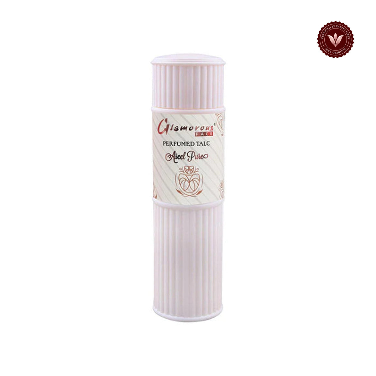 Glamorous Face Talcum Powder Small (Aseel Pure) white-background product image with Vanity Vibes badge