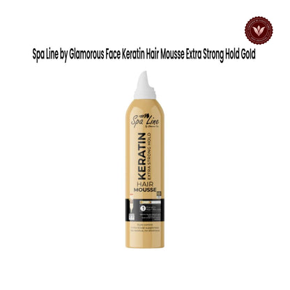 Spa Line by Glamorous Face Keratin Hair Mousse Extra Strong Hold Gold white-background product image with Vanity Vibes badge
