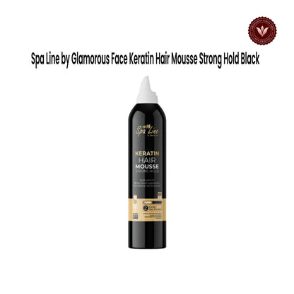 Spa Line By Glamorous Face Keratin Hair Mousse Strong Hold Black white-background product image with Vanity Vibes badge