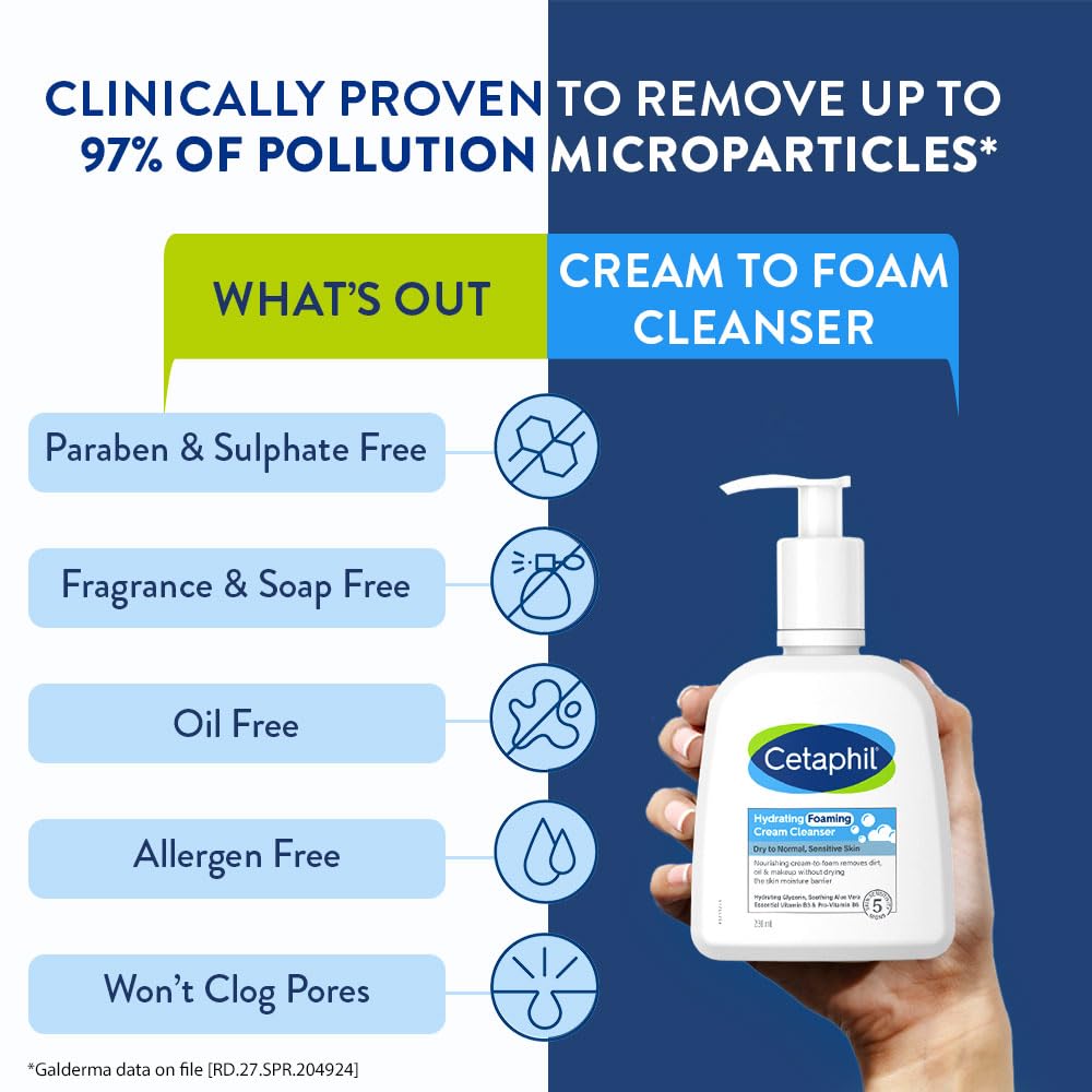 Cetaphil Hydrating foaming Face Wash Cream to Foam Cleanser 236ml