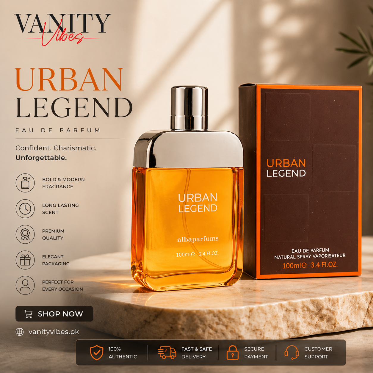 Alba Urban Legend Eau de Parfum 100ml - Long Lasting Men’s Perfume