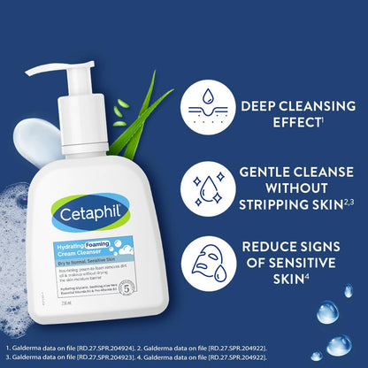 Cetaphil Hydrating foaming Face Wash Cream to Foam Cleanser 236ml