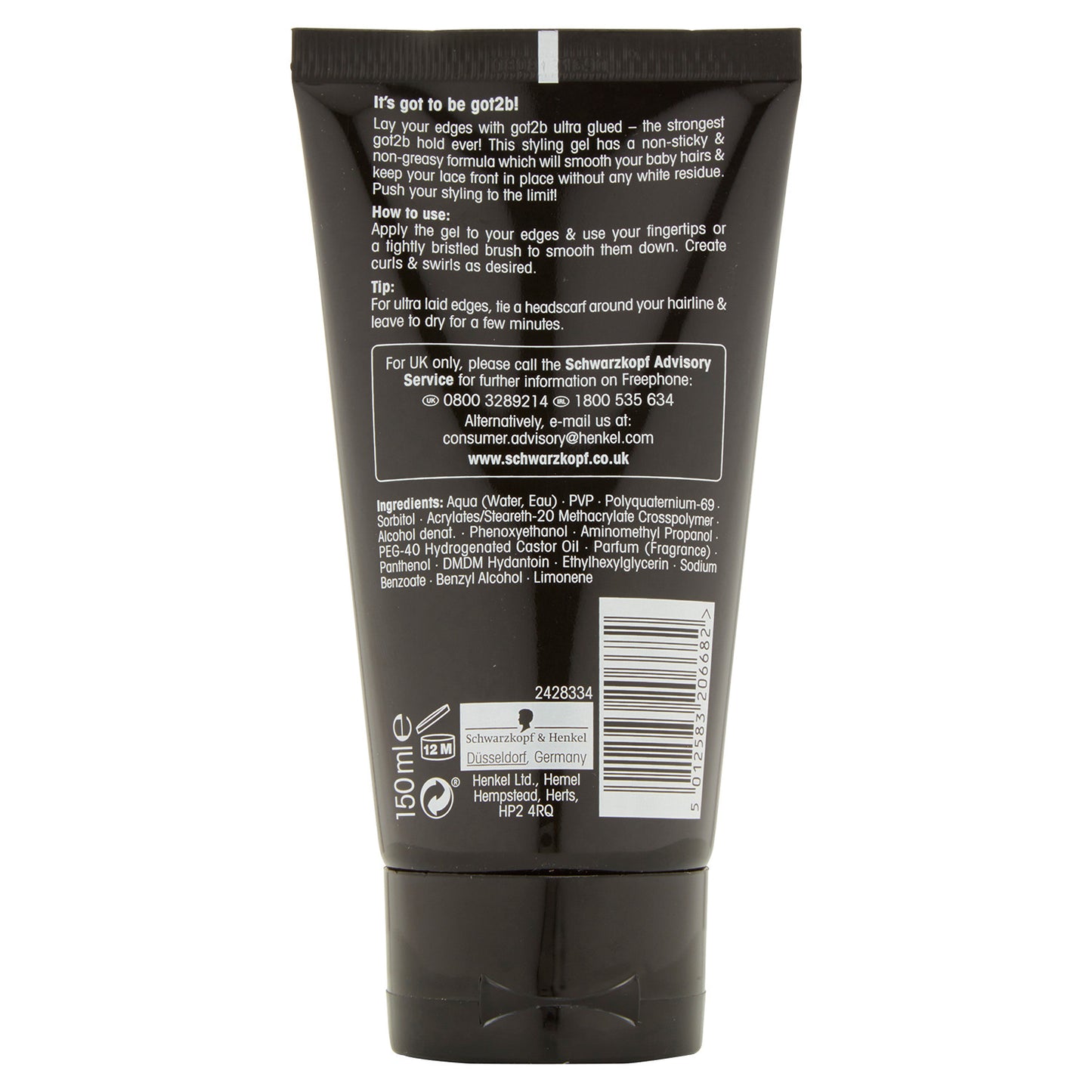 Schwarzkopf Got2b Glued Ultra Styling Hair Gel 150ml Extra Strong Hold & Long-Lasting Style