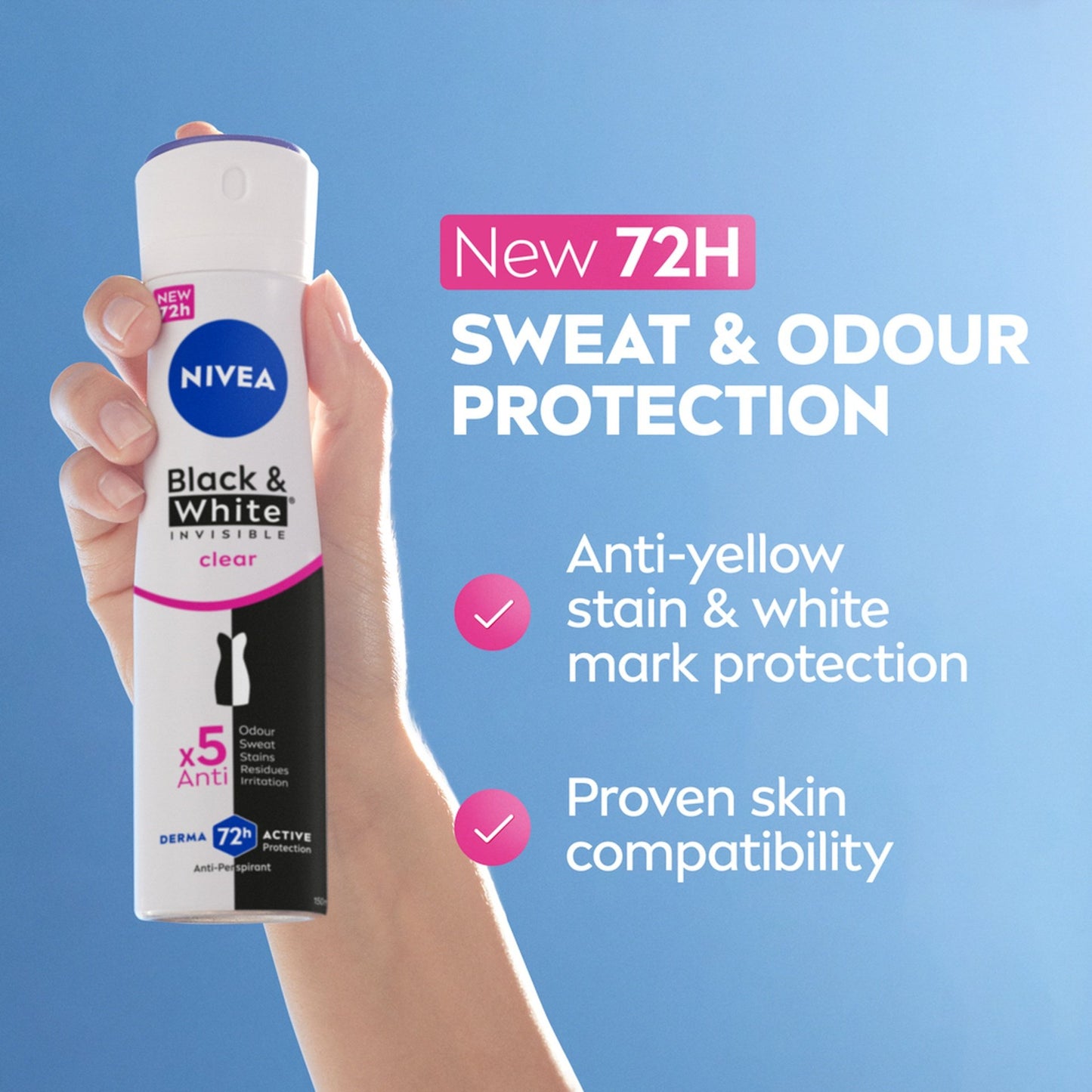 Nivea Black & White Invisible Clear 72H Protection Anti-Perspirant Spray 150ml