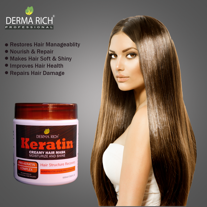Derma Rich Keratin Creamy Hair Mask 500ml Deep Repair & Strengthening Hair Treatment