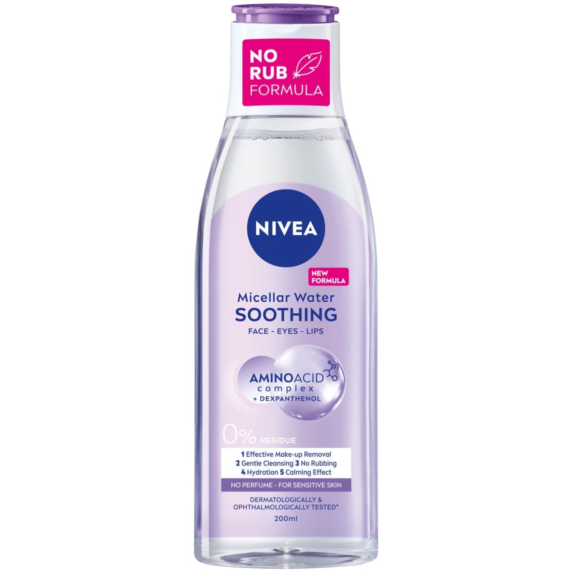 Nivea No-Rub Formula Micellar Water 200ml – Soothing Cleanser for Face, Lips & Eyes with Amino Acid Complex & Dexpanthenol