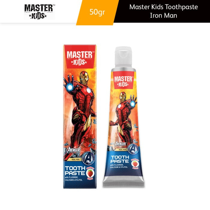 Master Kids Iron Man Toothpaste 50g - Fluoride Kids Tooth Paste for Cavity Protection, Strong Teeth & Gums Care with Fun Supe