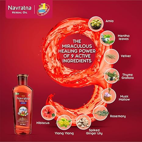 Himani Navratna Ayurvedic Cooling Hair Oil 200ml - Herbal Head Massage Oil for Stress Relief, Headache Cooling Effect & Stron