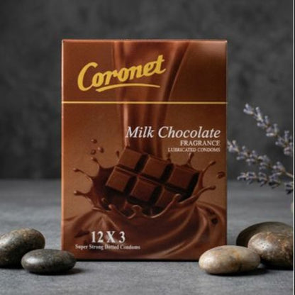 INNO Coronet Milk Chocolate Lubricated Condoms 36 Pcs (12 x 3 Packs) - Ultra Smooth, Flavored, Safe & Comfortable Protection 