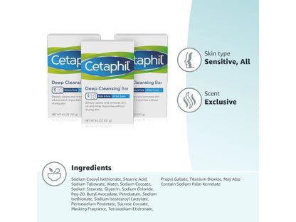 Cetaphil Deep Cleansing Bar Soap 127g all skin type  (Pack of 3)