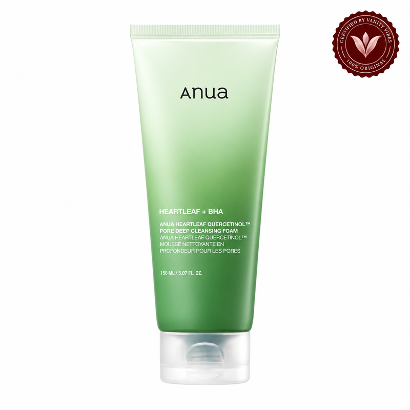 Anua Heartleaf + BHA Quercetinol Pore Deep Cleansing Foam 150 ml Deep Pore Cleansing & Gentle Exfoliation (K Beauty) — Vanity Vibes sealed product photo