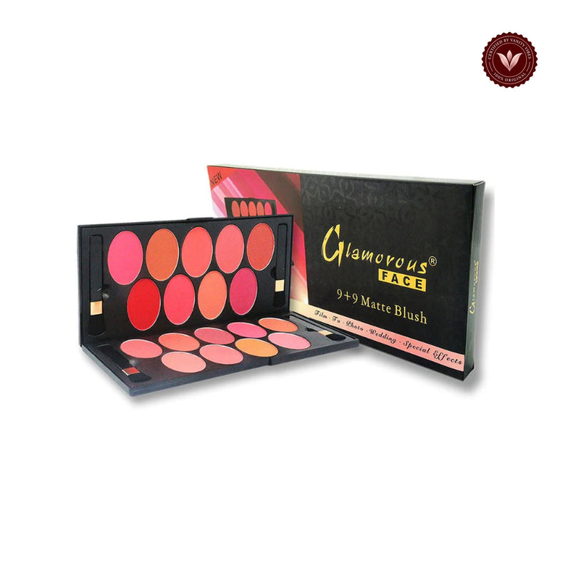 Glamorous Face 9+9 Baked & Matte Blushon Kit white-background product image with Vanity Vibes badge
