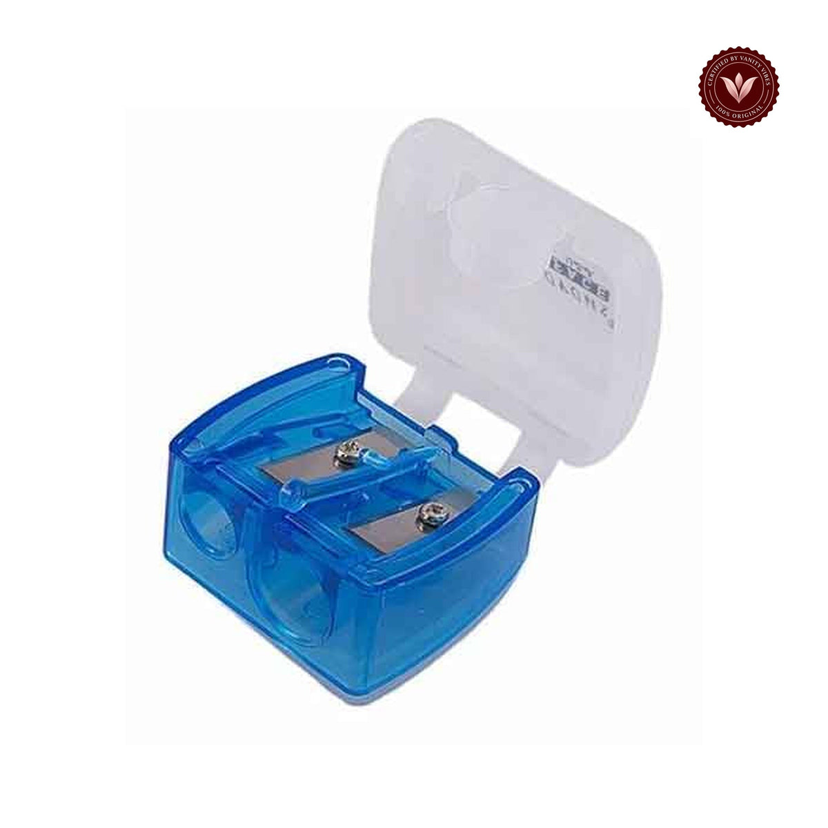 Glamorous Face Pencil Sharpner 2×1 (Blue) white-background product image with Vanity Vibes badge