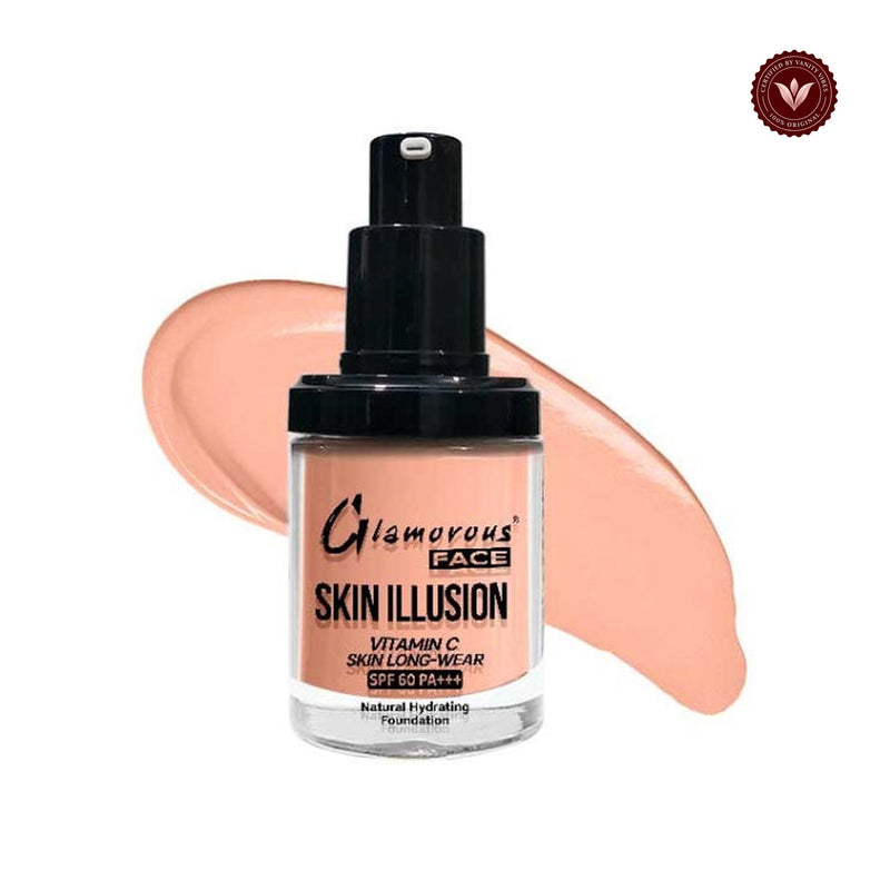 Glamorous Face Skin Illusion Vitamin C Liquid Foundation 25ml (SHADE:120) white-background product image with Vanity Vibes badge