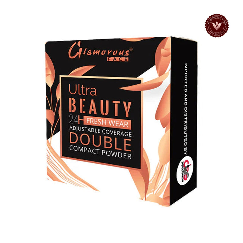 Glamorous Face Ultra Beauty 24H Fresh Wear Double Compact Powder (Shade:01) white-background product image with Vanity Vibes badge