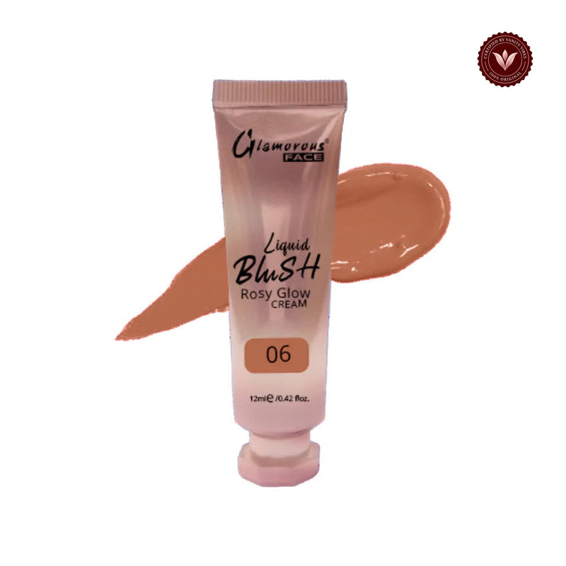 Glamorous Face Rosy Glow Liquid Blush Cream 12ml (Shade:06) white-background product image with Vanity Vibes badge
