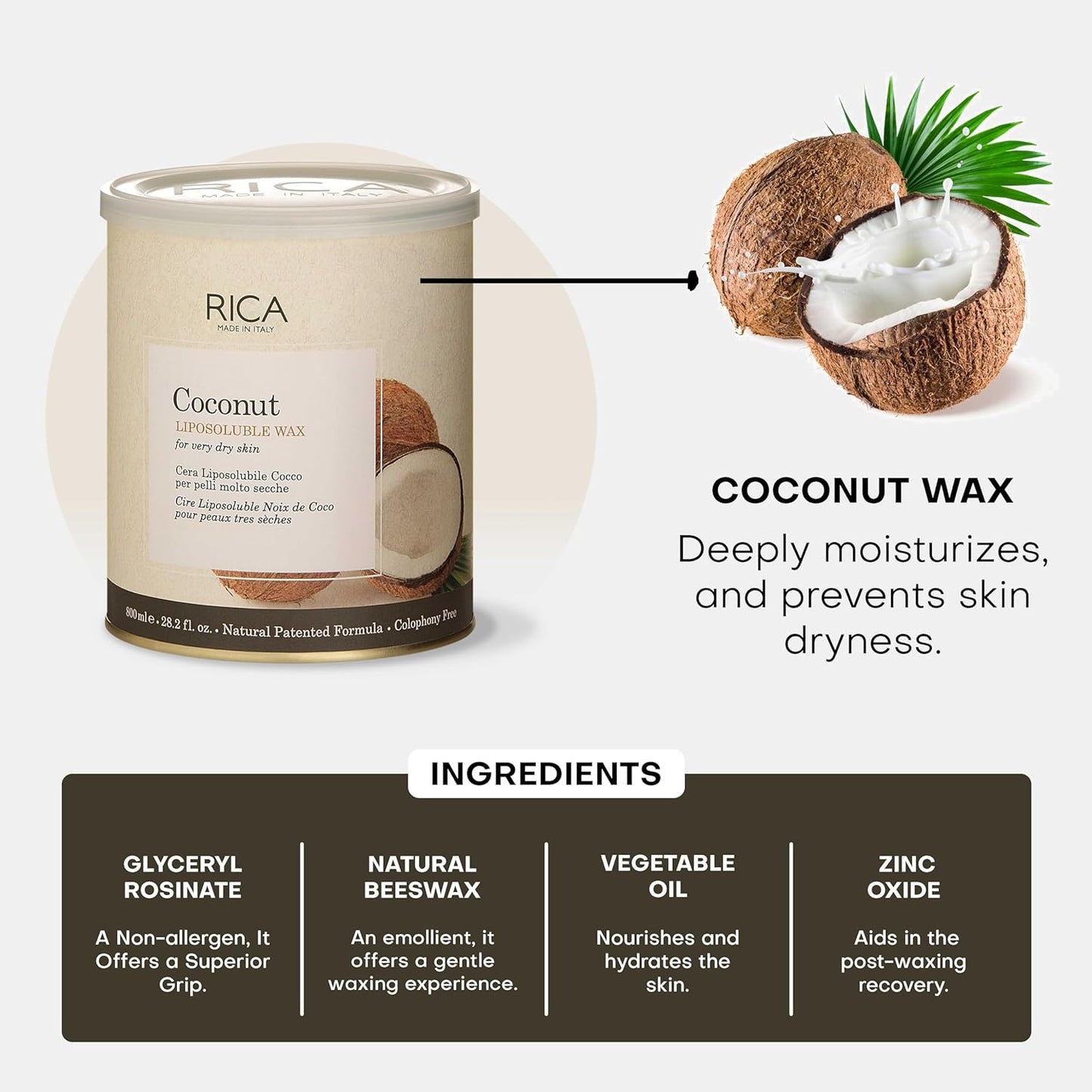 Rica Coconut Liposoluble Wax for Very Dry Skin-800 ML